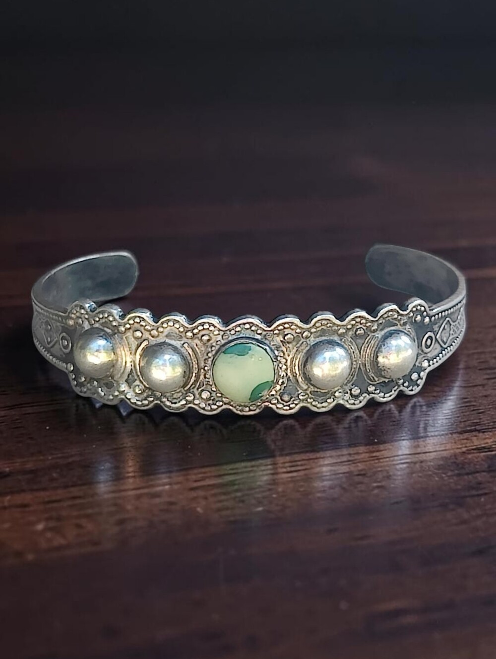 Antique Sterling Navajo Fred Harvey Era Green Turquoise Cuff Bracelet
